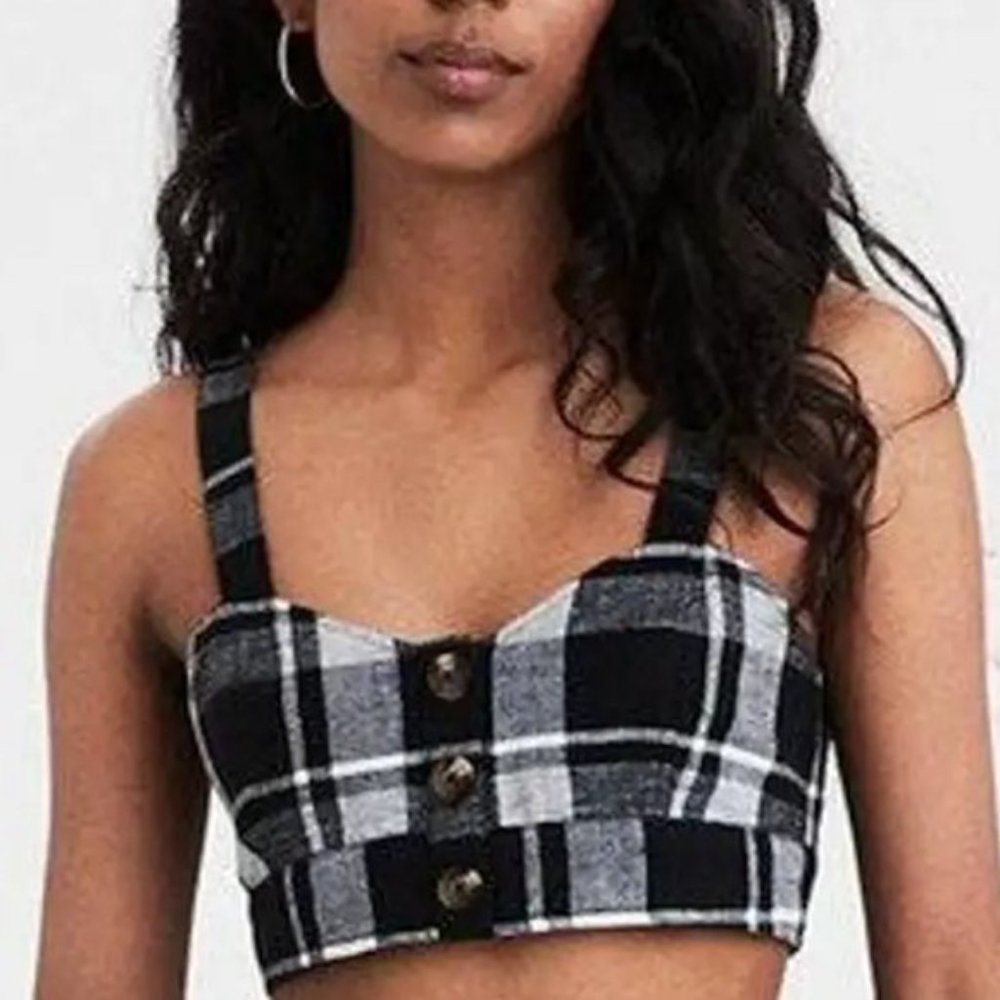 AE Black Plaid Crop Top